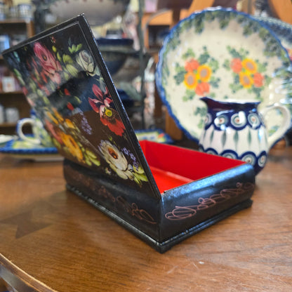 Box Zhostovo Flowers Handmade Lacquer Jewelry Box ~ Made in Serbia