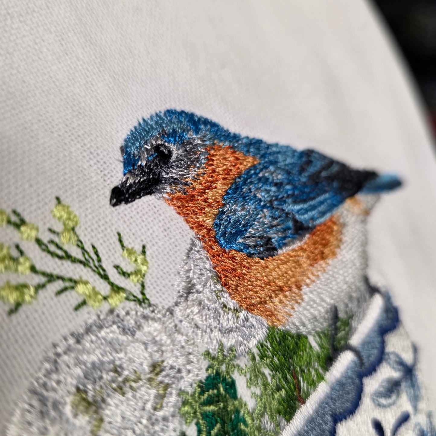 Towel ~ Bluebird and Flowers Teacup Kitchen Towel