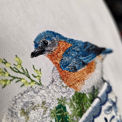 Towel ~ Bluebird and Flowers Teacup Kitchen Towel