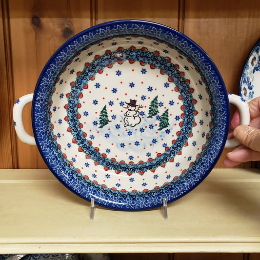 Baker ~ Round w/ Handles ~ 8" 419-U4661  Snowman T Liana