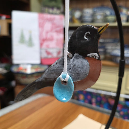 Ornament ~ Robin with Egg **NOT POLISH POTTERY**