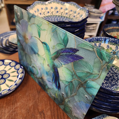 Cutting Board: Hummingbird Cutting Board & Tray: 8x11 inch Tempered Glass