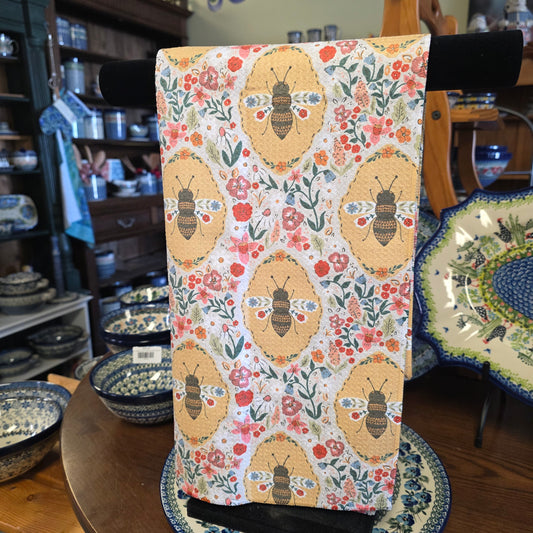 Towel /poly ~ Vintage Bee  Waffle Recycled Dish Towel