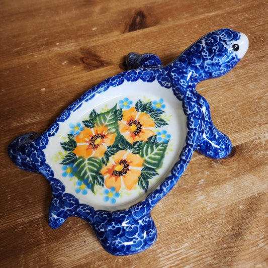 Turtle Dish Blue / Orange  8"x5"