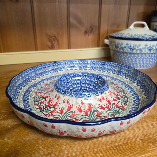 Bowl   Fluted Vegetable 12" x 2" Chip & Dip A23-1437X  Crimson Bells pf0526
