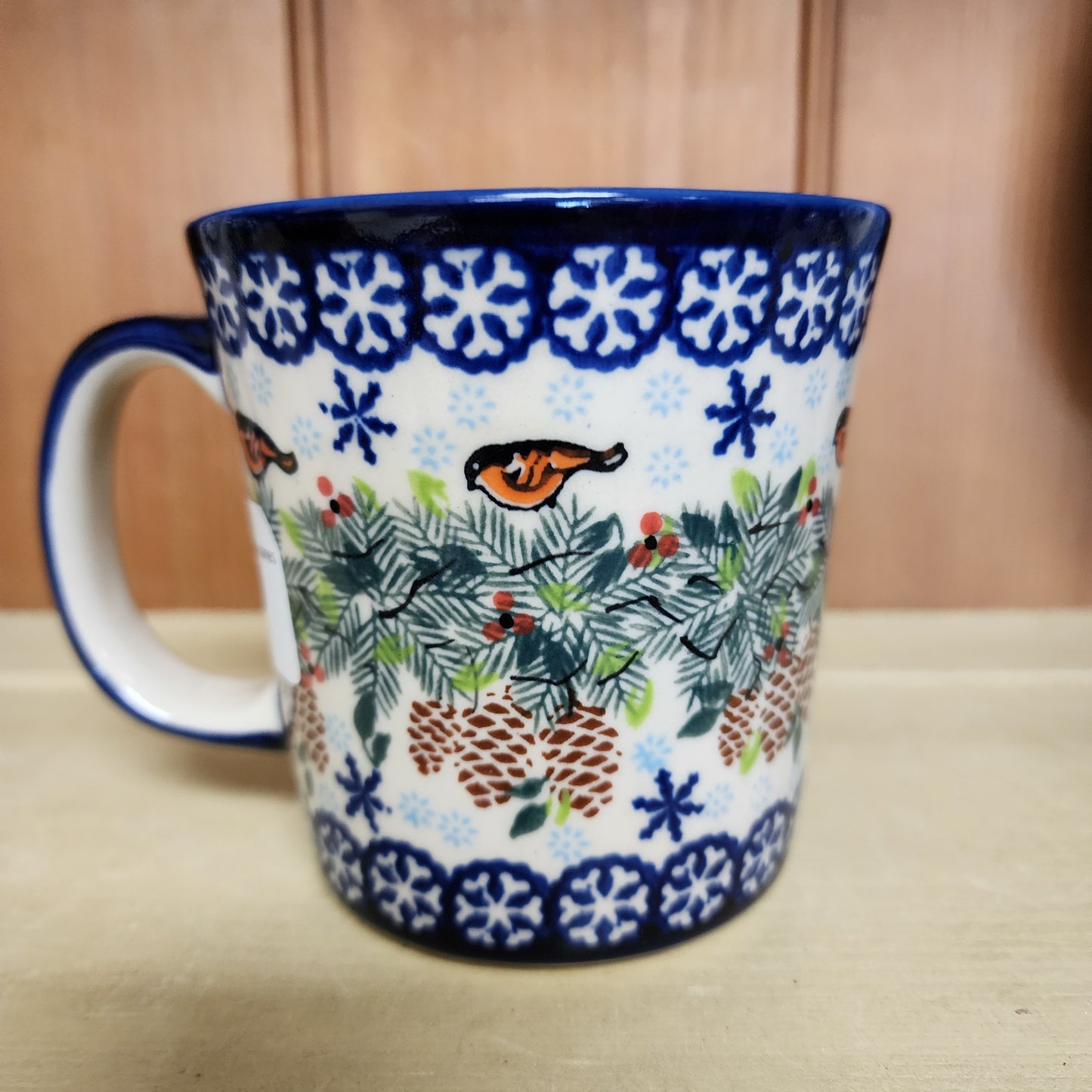 Mug 14 oz bird and pine cones