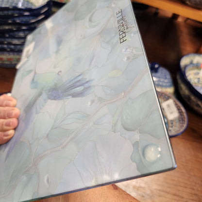 Cutting Board: Hummingbird Cutting Board & Tray: 8x11 inch Tempered Glass