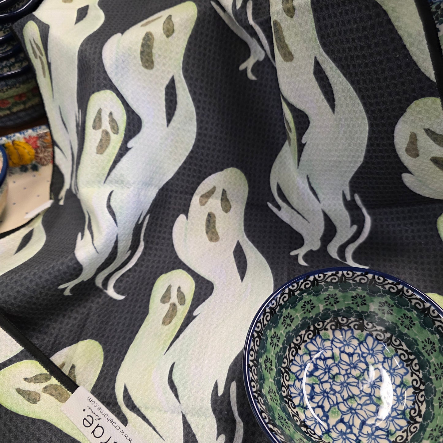Towel / Poly ~ Ghouls: Double-Sided Hand Towel: Black/White / 17x27 in /ghost