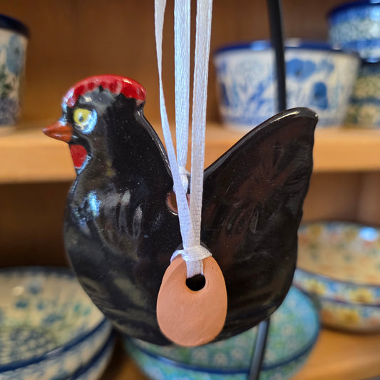 Ornament ~ (A) black Chicken with Egg (3")   **NOT POLISH POTTERY**