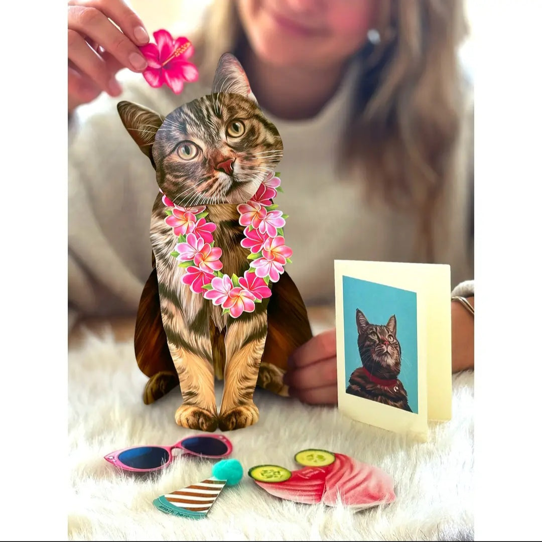 Card ~ Brown Tabby Cat w/accessories pop up card
