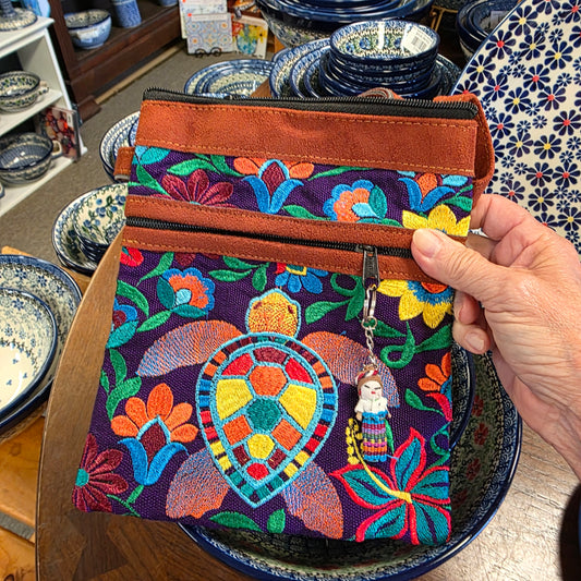 Embroidered Turtle Purple ~  Faux Leather Crossbody Purse