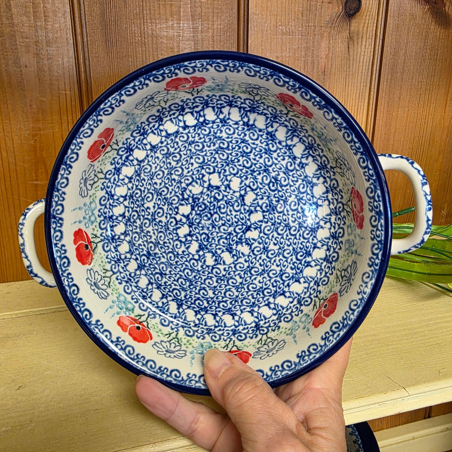C40 ~ Round Baker w/handles - 6-3/4"    C40-2901X  Red Poppy Garden pf0526