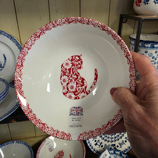 Burleigh ~ RED Bowl Calico Cat ~ 8 oz cereal bowl  *** NOT Polish Pottery