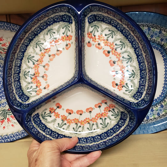 Dish ~ Divided  Round ~ 10" 484-0560X Peach Spring Daisy