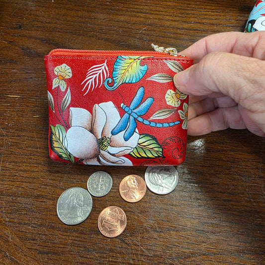 Anuschka ~ Coin Pouch Red / dragonfly
