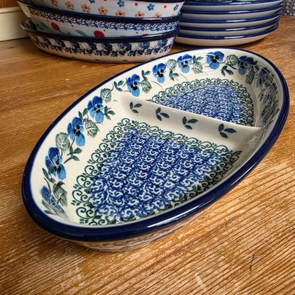 Divided Dish Oval   Small 395-2273X  Winter Viola pf0526