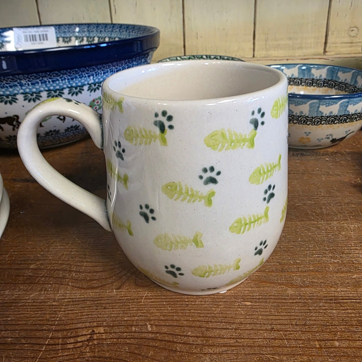 Mug Green 11oz Kitty / Fish Bones