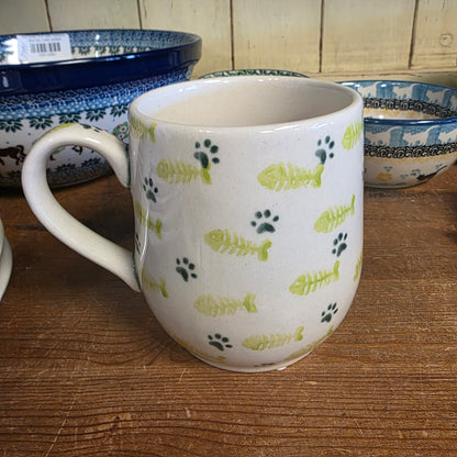 Mug Green 11oz Kitty / Fish Bones