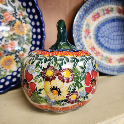 Pumpkin  5.5" green top /red /yellow flowers A