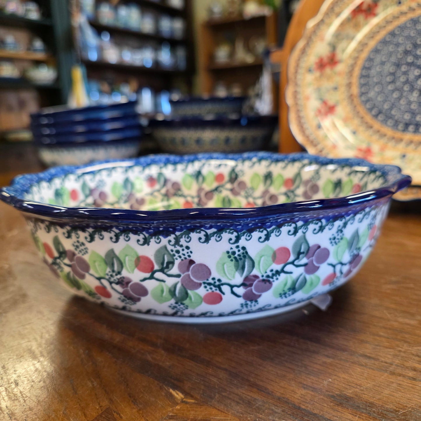 Oval Casserole   Fluted Edge    1418X ~ Burgandy Berry Blue