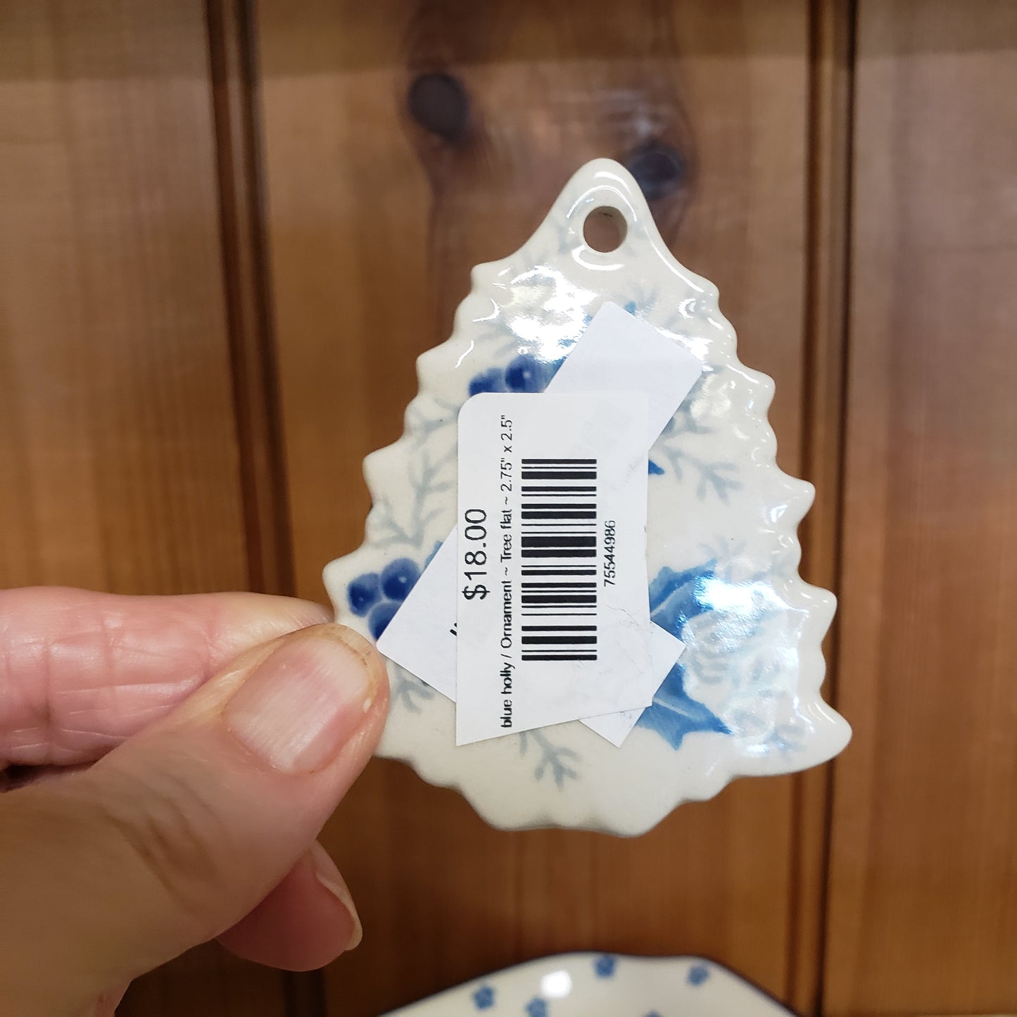 Ornament ~ Tree flat ~ 2.75" x 2.5" A87 Blue Holly