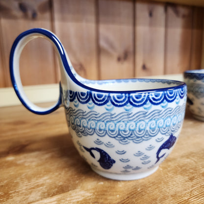 Bowl w/ Loop Handle ~ 16 oz 2372X ~ Deep Blue Sea ~ Koi Fish