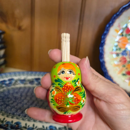 Wooden (A1 ~Green w/strawberries) toothpick holder