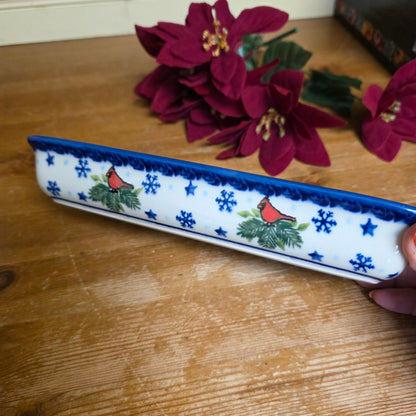 Corn Holder Poinsettia and Cardinals (9") cracker tray