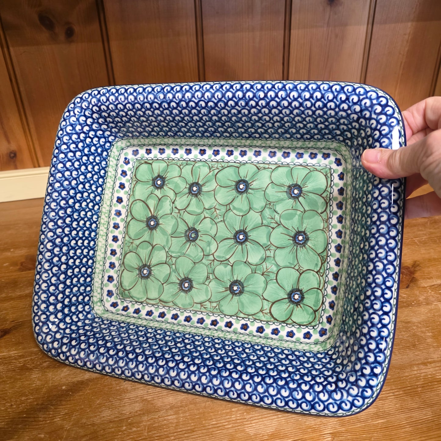 Baker   Rectangular w/Rim 12"x10" U408A ~ U4  Green J. Chyla