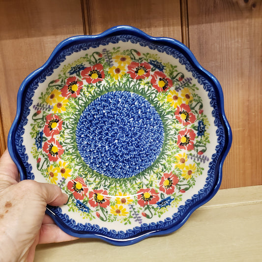 Bowl ~ 8" florals red Kora scalloped edge