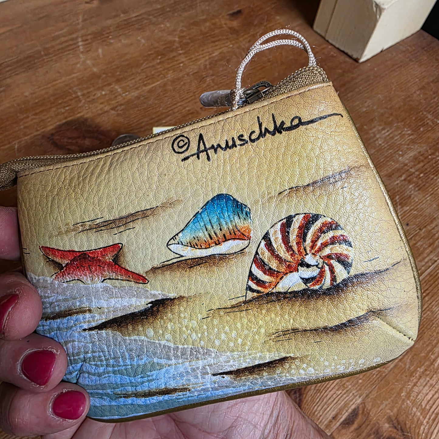 Anuschka ~ Zip Pouch Yellow Seashells