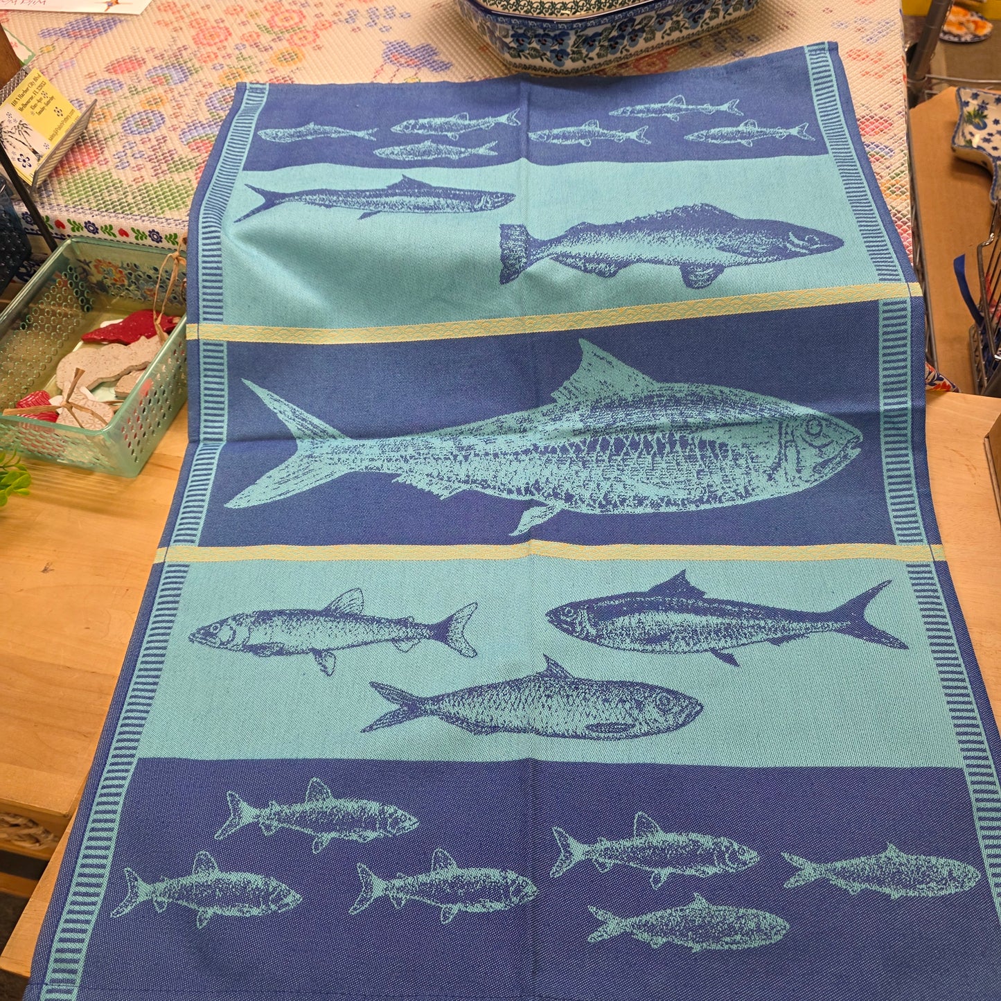 Tea Towel Fish Turquoise 20"x28" European Tea Towel