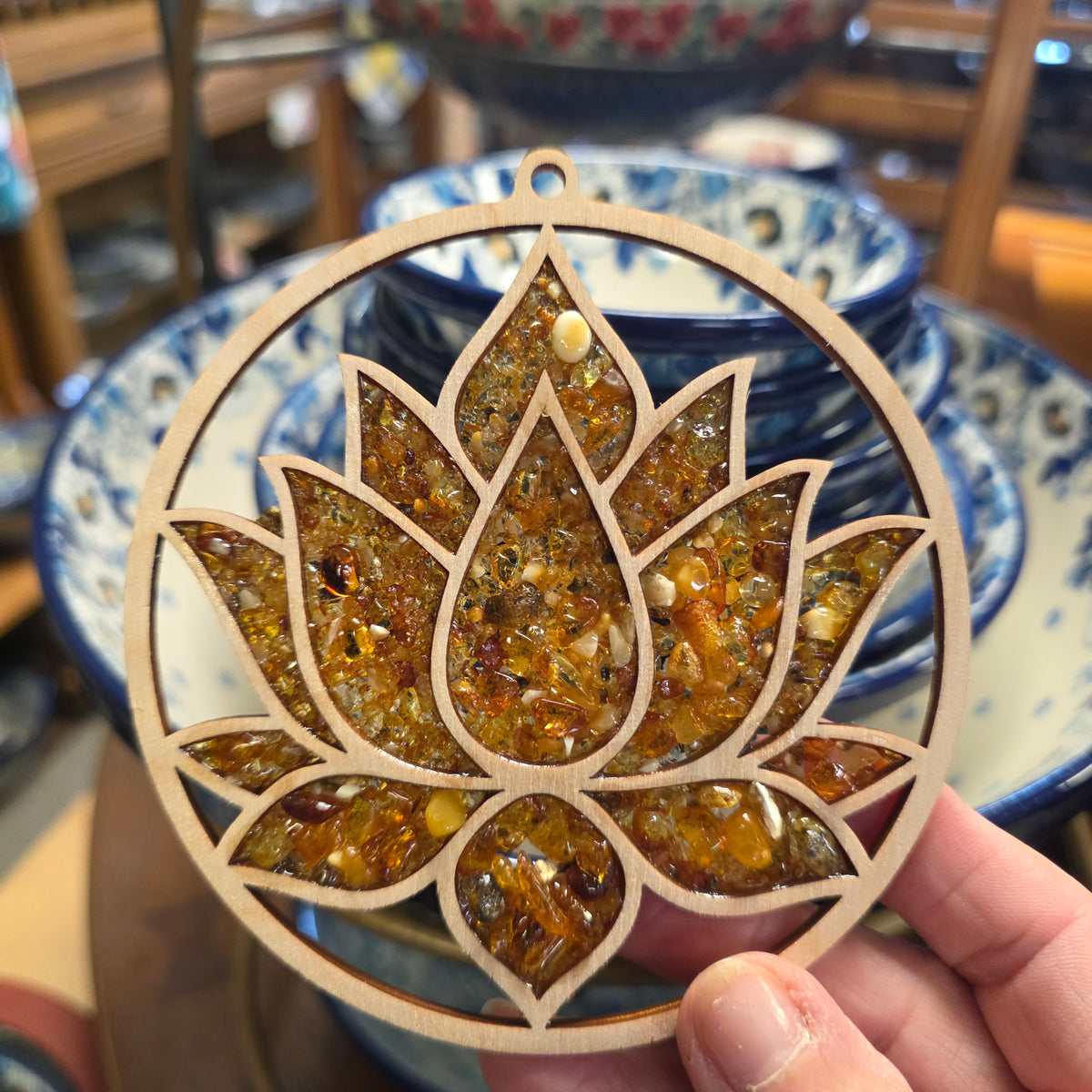 Ornament ~ Lotus Amber Suncatcher / Magnet (4")  11073