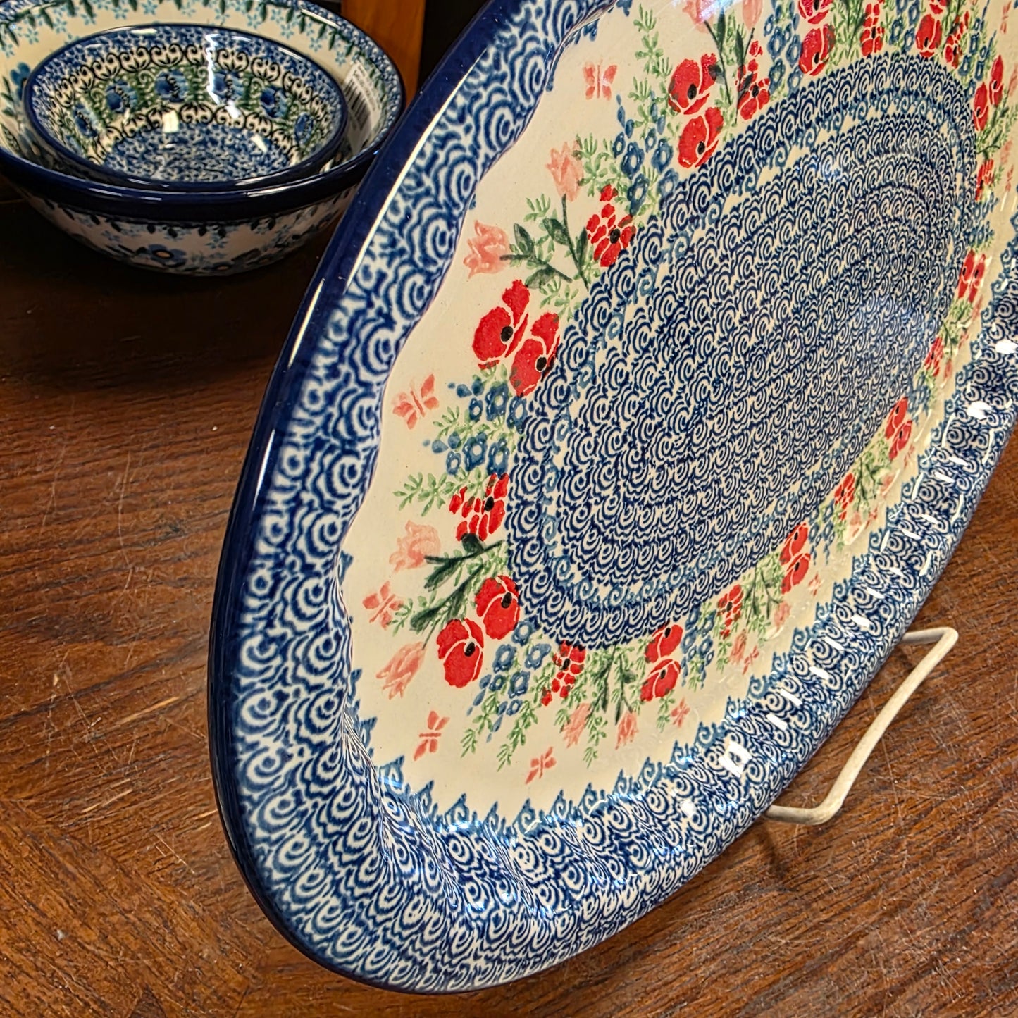 Platter   Oval   10' X 14.5" 614-3220X  Whimsical Garden pf0526  (includes FREE wooden display stand)