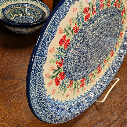 Platter   Oval   10' X 14.5" 614-3220X  Whimsical Garden pf0526  (includes FREE wooden display stand)