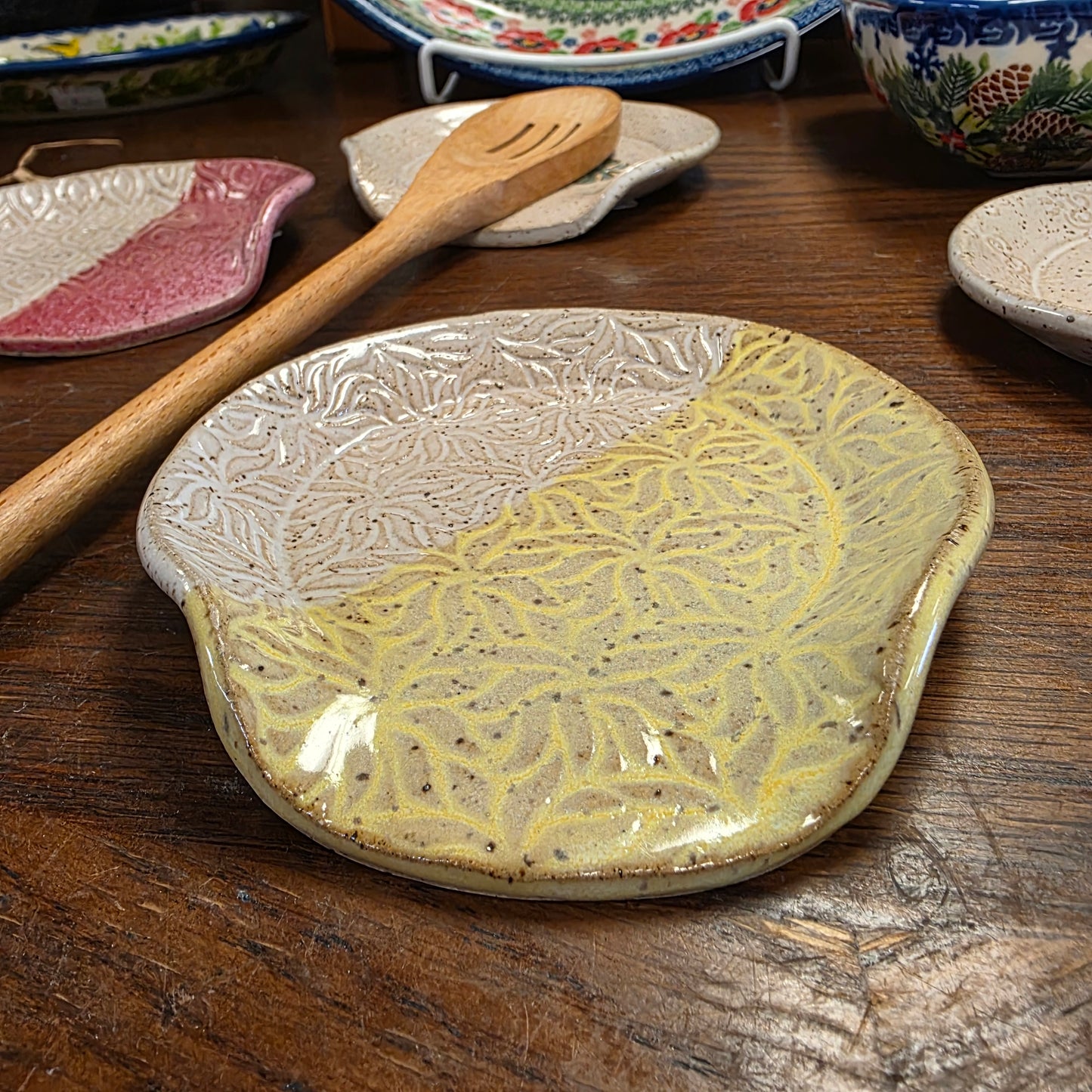 Spoon Rest ~ Yellow & White **Not Polish Pottery**