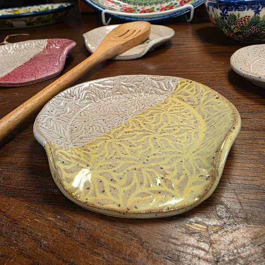 Spoon Rest ~ Yellow & White **Not Polish Pottery**