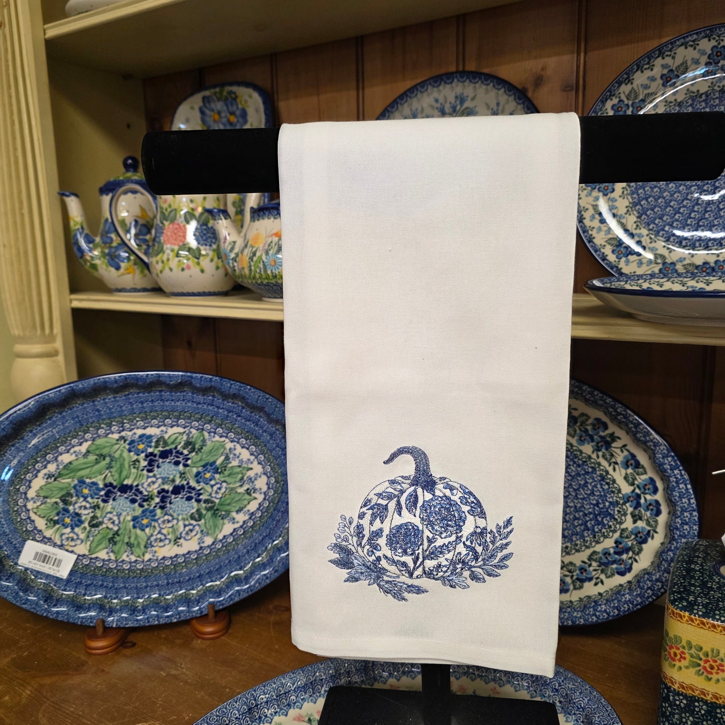 Towel ~ Delf Royal Blue Fall Pumpkin Tea Towel