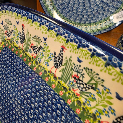 Platter 13"x9"  Black & White Chickens