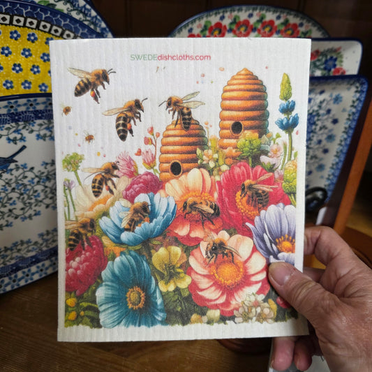 Dishcloth Bees and Flowers (Swedish Dishcloth)