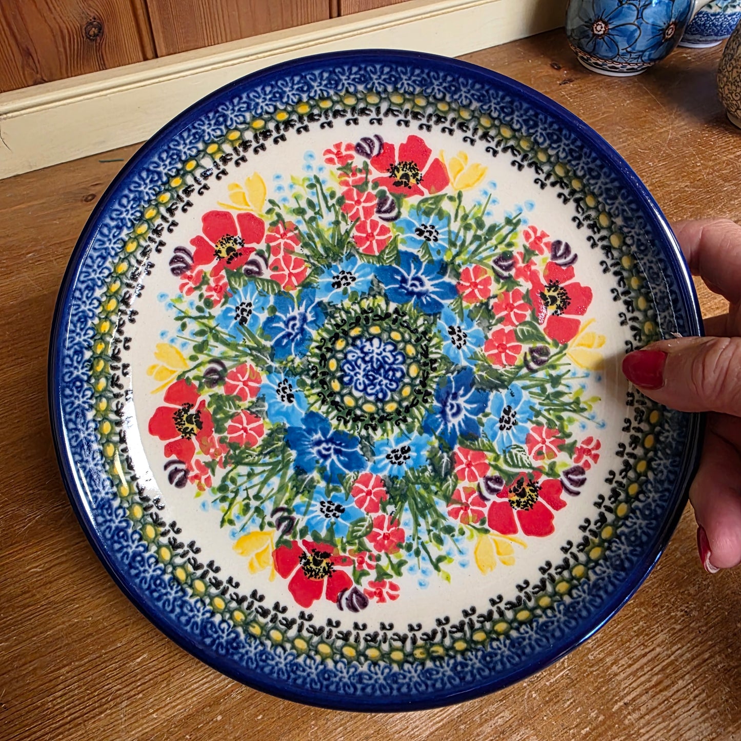 Plate 8" ~ lip ~ Red/blue/yellow 1160