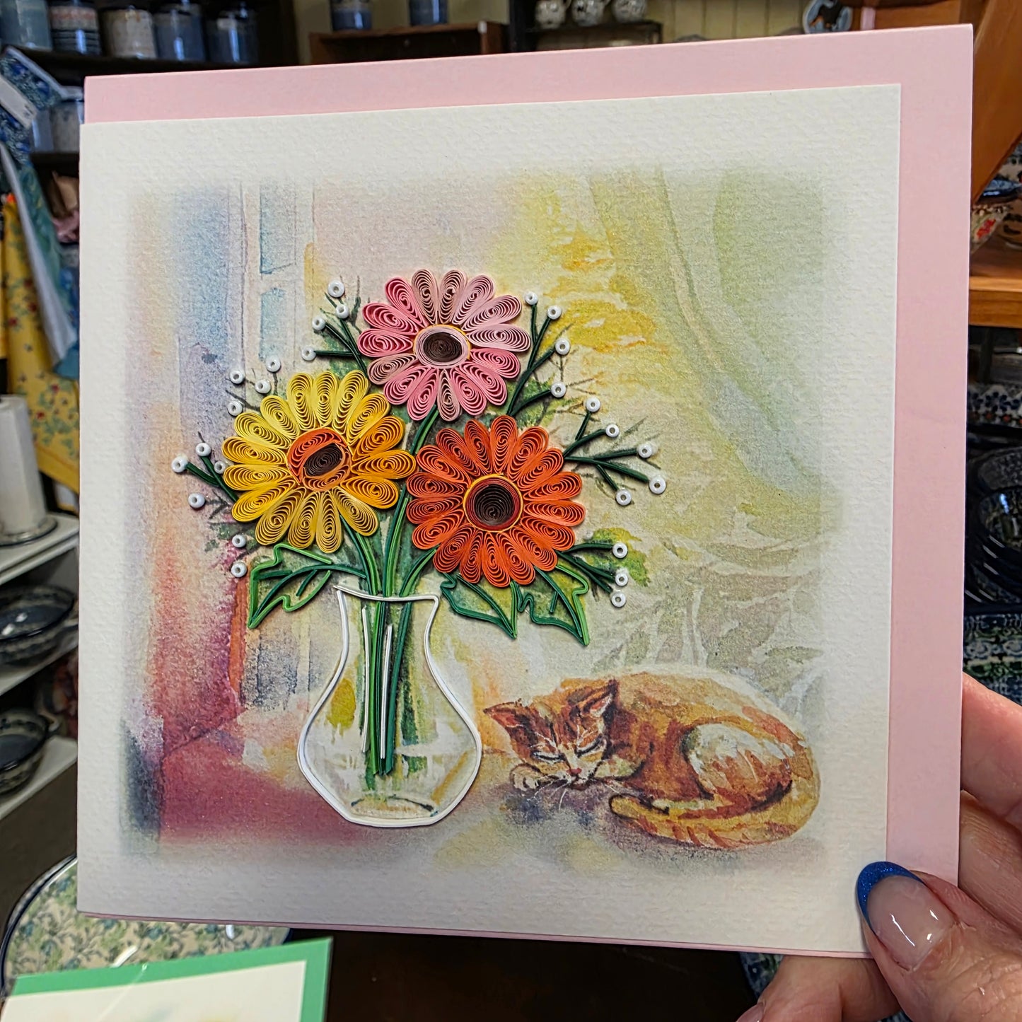 Card ~ Flowers and sleeping cat
