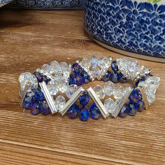 Jewelry ~ Bracelet Sapphire Blue, Clear Crystal & Rhinestone Stretch