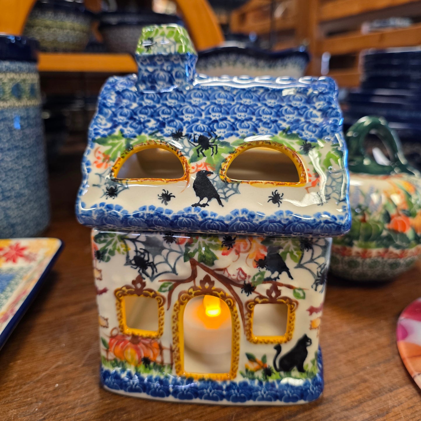 House #5 Crow & spider on blue roof  / Luminary