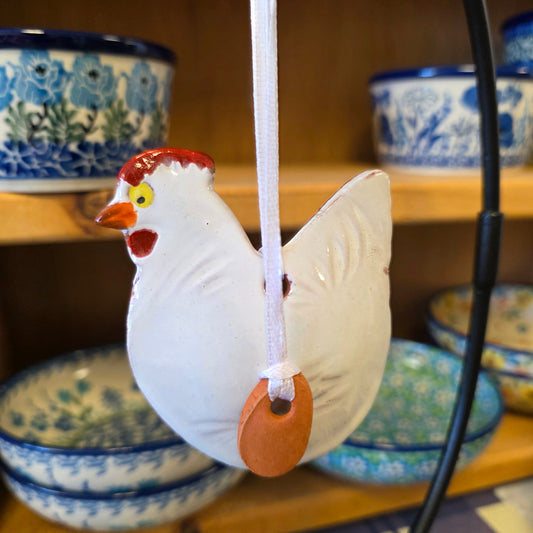 Ornament ~ (C) White Chicken with Egg (3")   **NOT POLISH POTTERY**