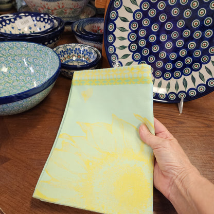 Tea Towel Aqua Sunflower Bee