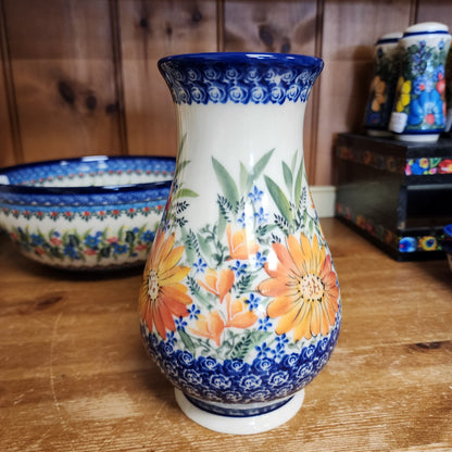 Vase 9" ~ Orange Flowers UNIKAT ART2