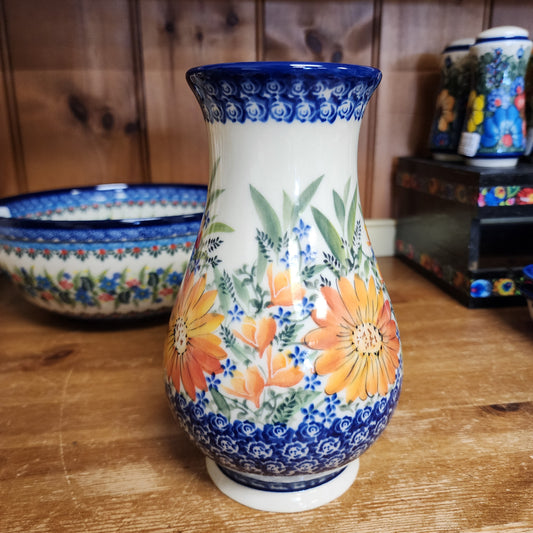 Vase 9" ~ Orange Flowers UNIKAT ART2