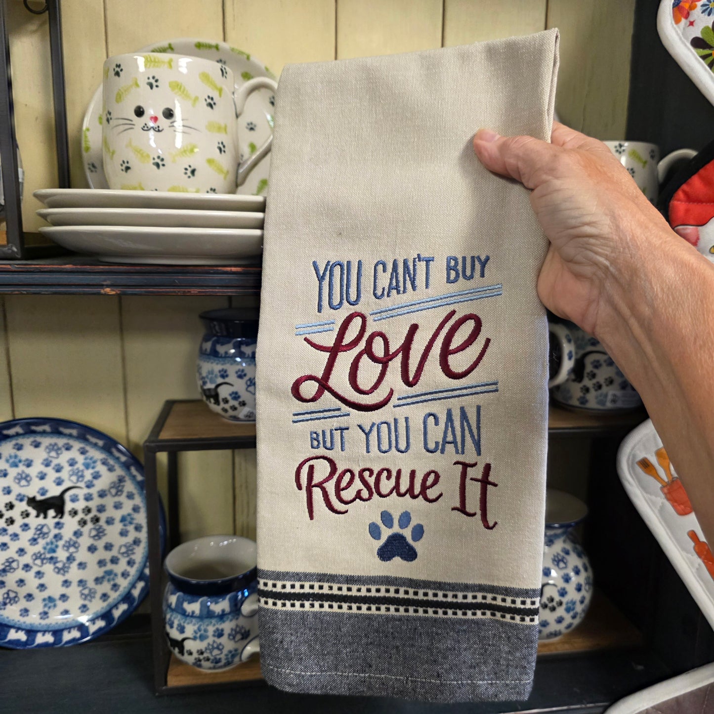 Towel ~ You Can't Buy Love  Kitchen Tea Towel Dog rescue