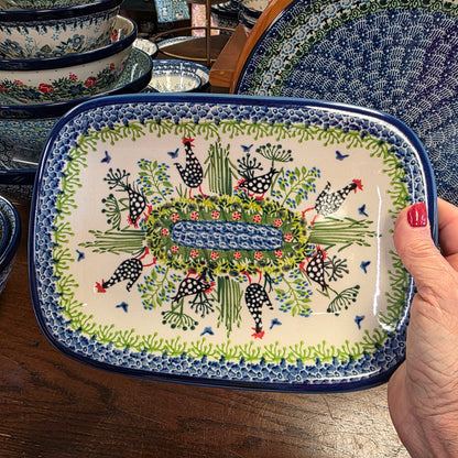 Platter 10"x7"  Black & White Chickens